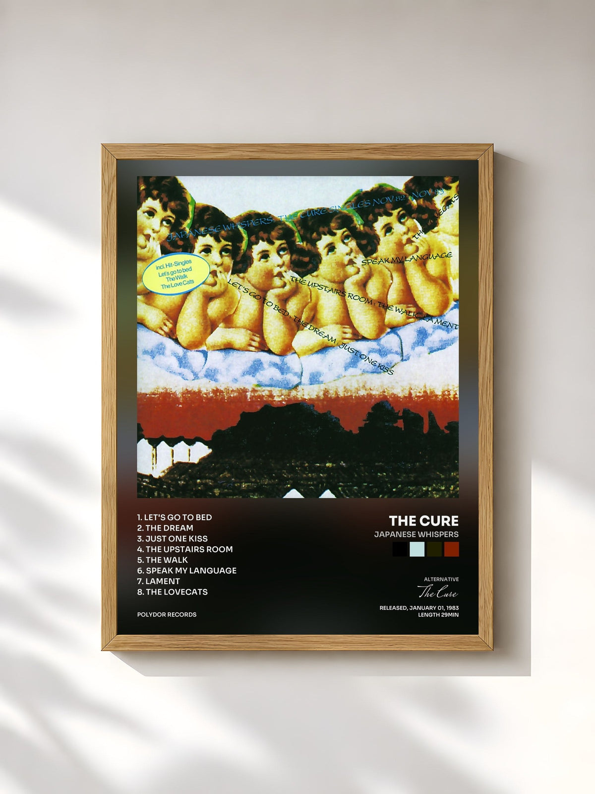 #bois Tableau de l'album Japanese Whispers de The Cure, cadre en bois brut, imprimé et encadré en France