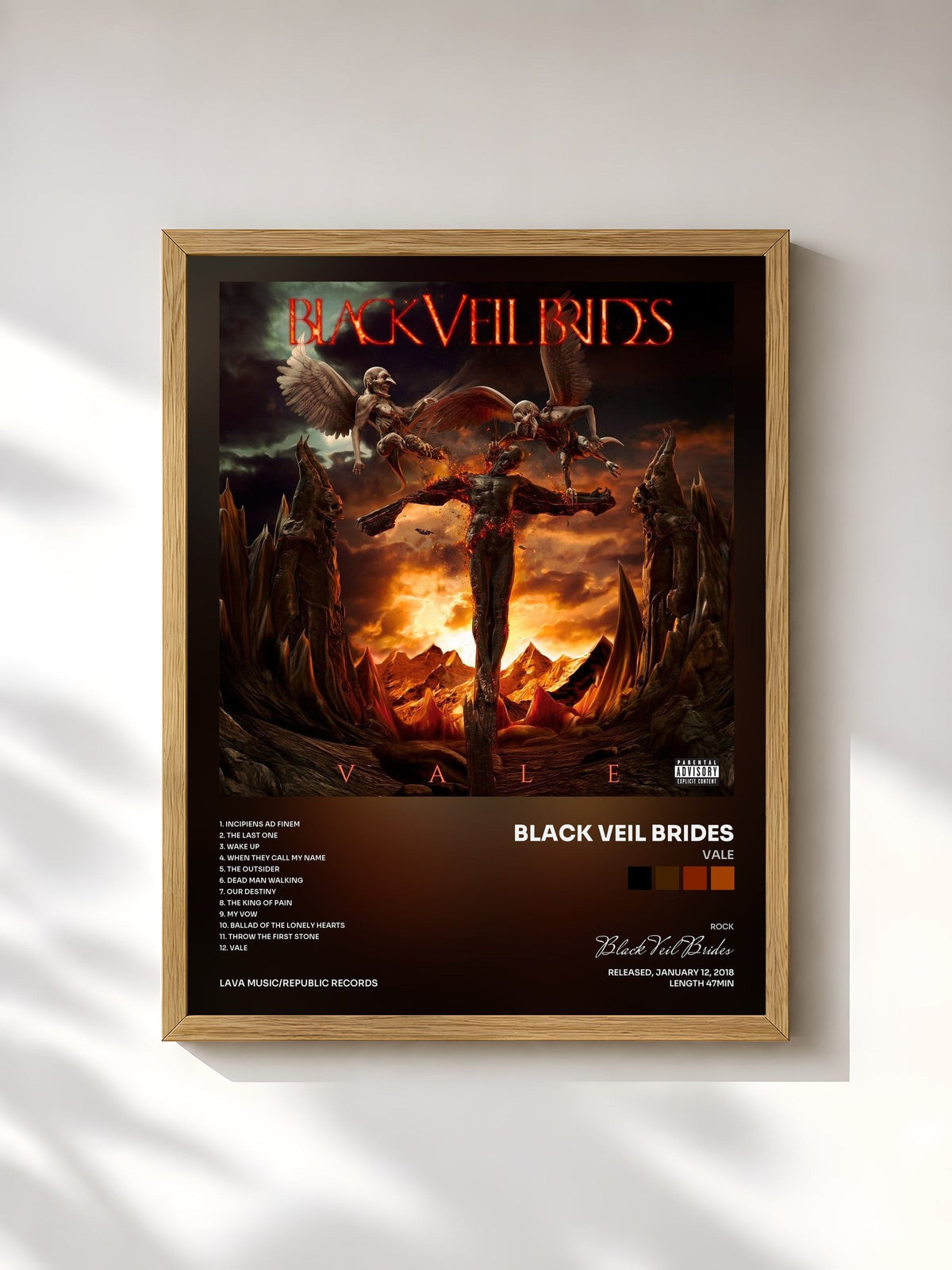 #bois Tableau de l'album Vale de Black Veil Brides, cadre en bois brut, imprimé et encadré en France