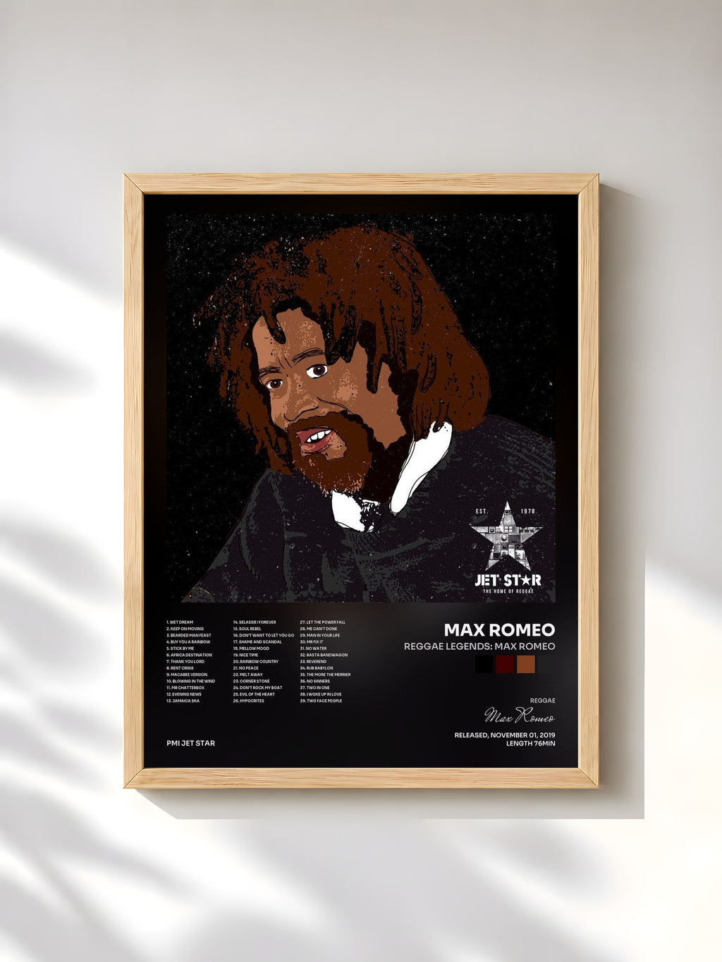 #bois Tableau de l'album Reggae Legends: Max Romeo de Max Romeo, cadre en bois brut, imprimé et encadré en France