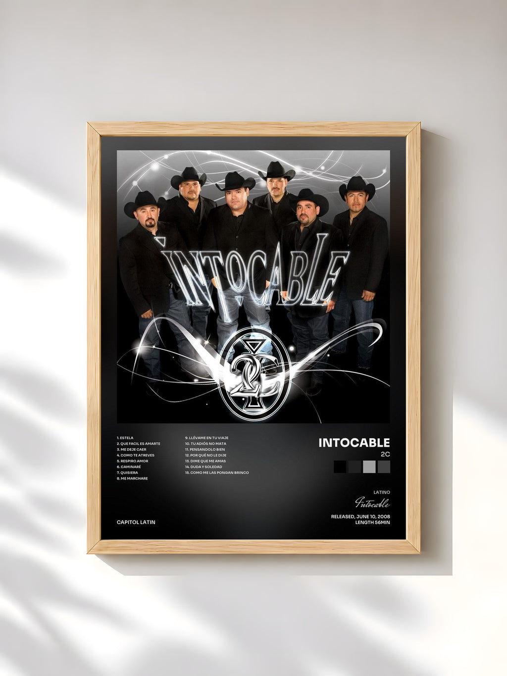 #bois Tableau de l'album 2C de Intocable, cadre en bois brut, imprimé et encadré en France