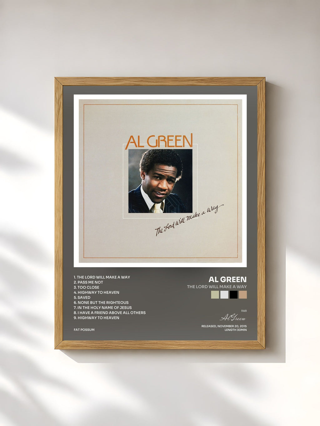 #bois Tableau de l'album The Lord Will Make a Way de Al Green, cadre en bois brut, imprimé et encadré en France