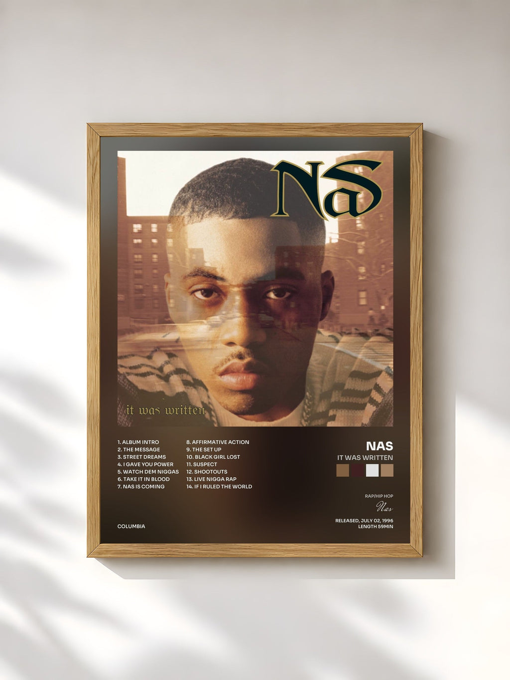 #bois Tableau de l'album It Was Written de Nas, cadre en bois brut, imprimé et encadré en France
