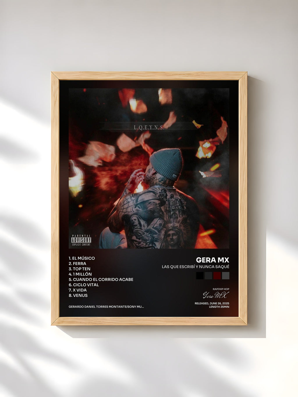 #bois Tableau de l'album Las Que Escribí y Nunca Saqué de Gera MX, cadre en bois brut, imprimé et encadré en France