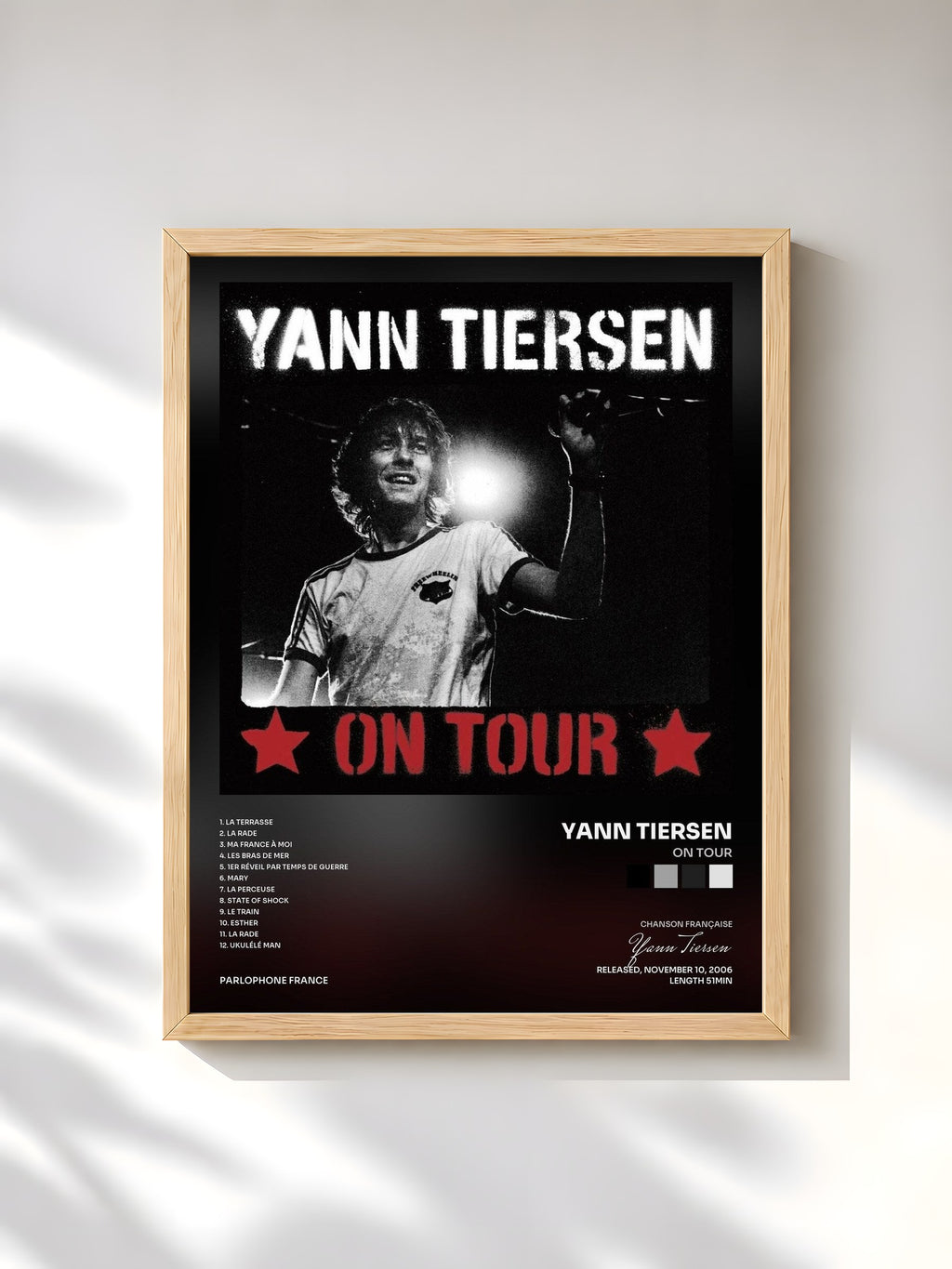 #bois Tableau de l'album On Tour de Yann Tiersen, cadre en bois brut, imprimé et encadré en France