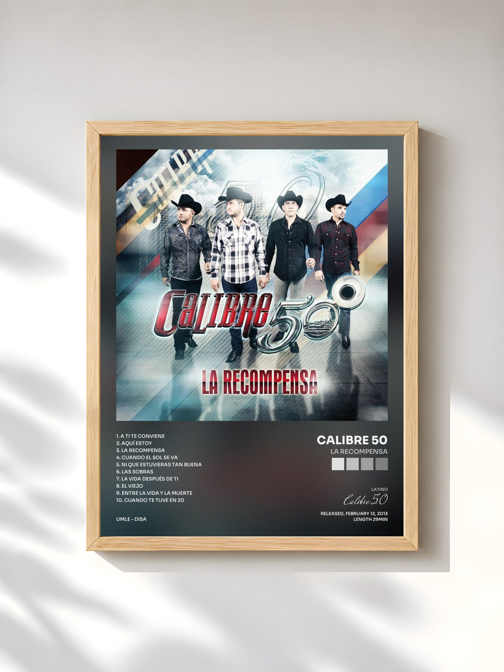 #bois Tableau de l'album La Recompensa de Calibre 50, cadre en bois brut, imprimé et encadré en France