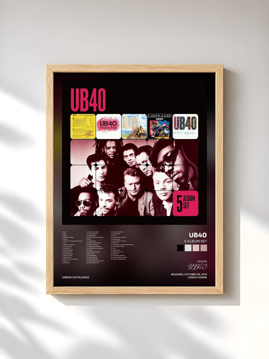 #bois Tableau de l'album 5 Album Set de UB40, cadre en bois brut, imprimé et encadré en France