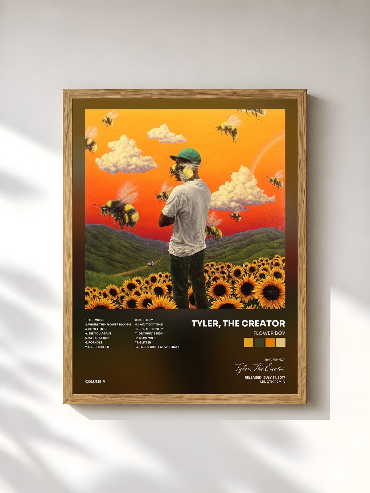 #bois Tableau de l'album Flower Boy de Tyler, The Creator, cadre en bois brut, imprimé et encadré en France