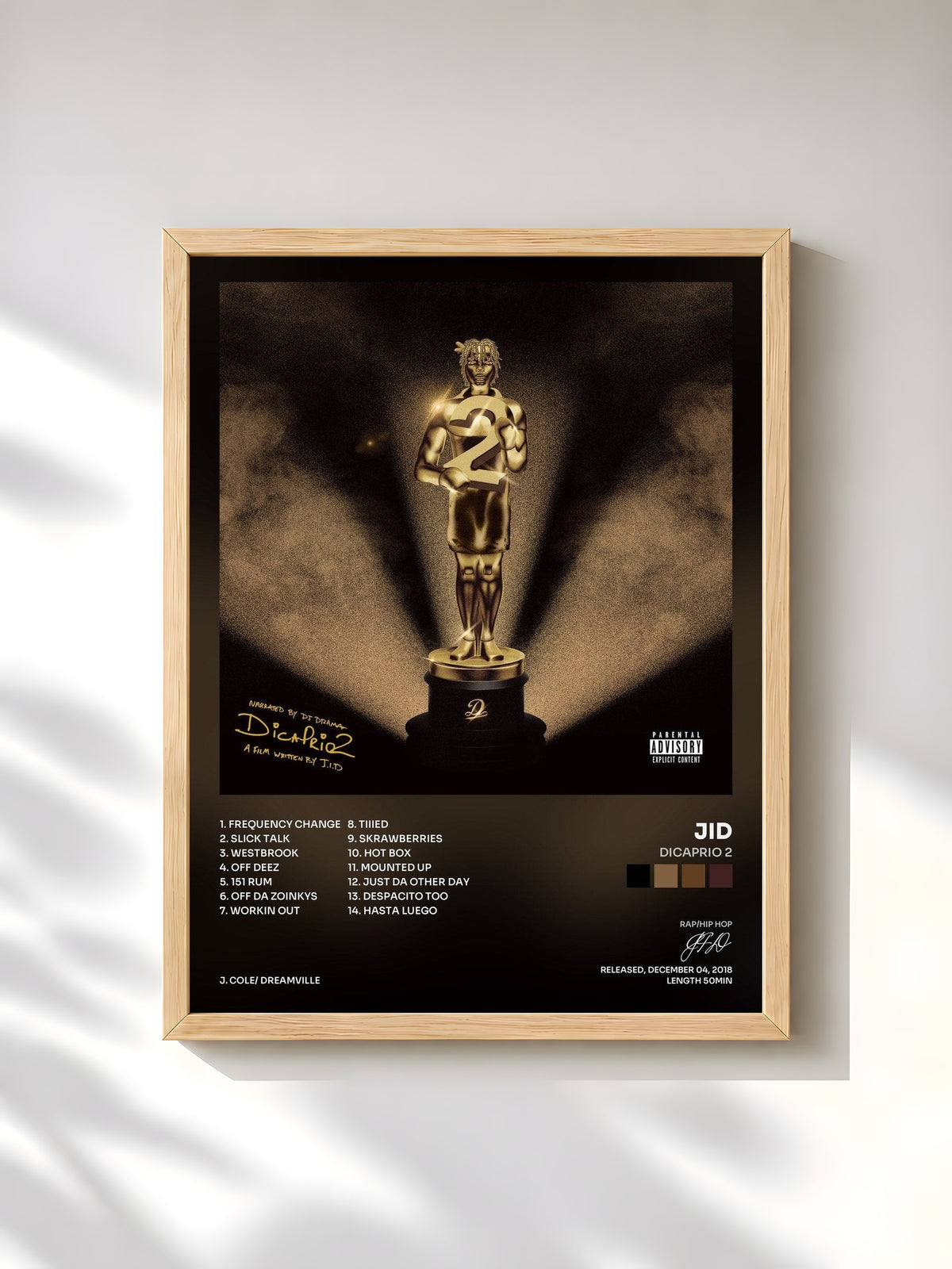 #bois Tableau de l'album DiCaprio 2 de JID, cadre en bois brut, imprimé et encadré en France