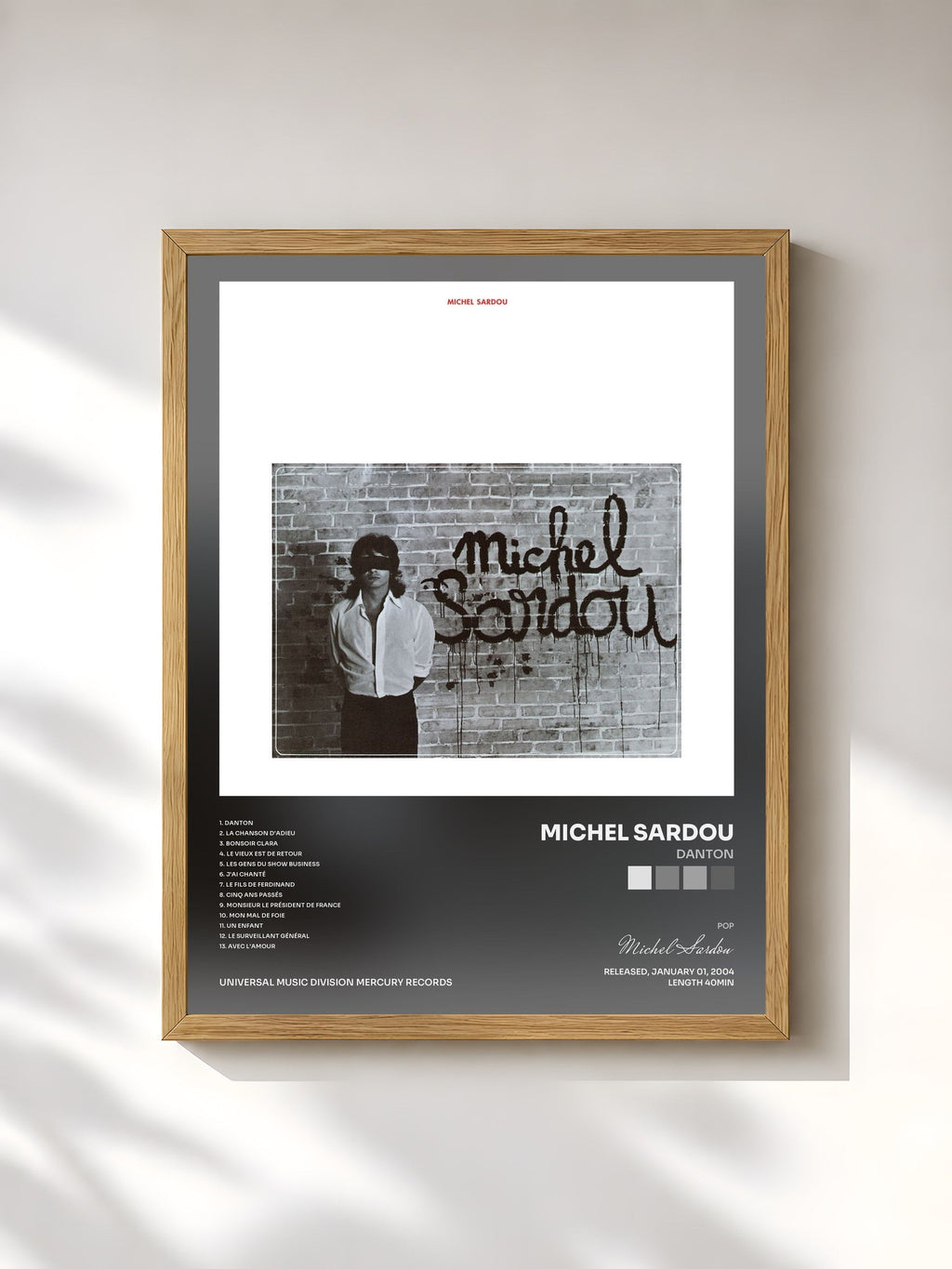 #bois Tableau de l'album Danton de Michel Sardou, cadre en bois brut, imprimé et encadré en France
