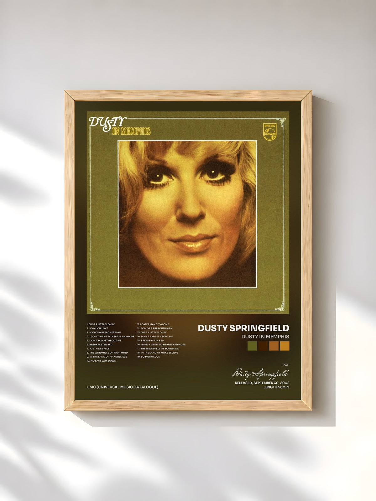 #bois Tableau de l'album Dusty In Memphis de Dusty Springfield, cadre en bois brut, imprimé et encadré en France