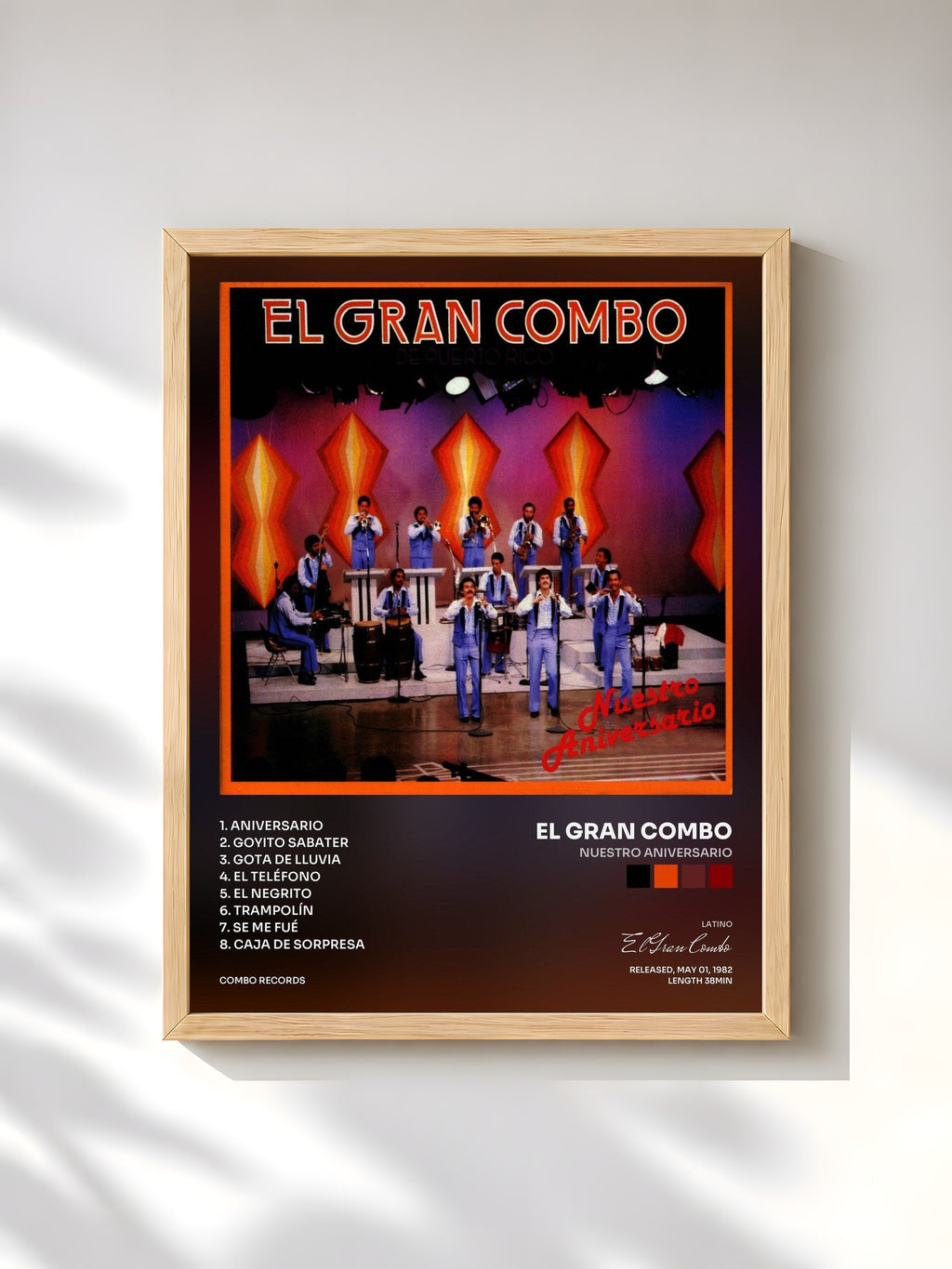 #bois Tableau de l'album Nuestro Aniversario de El Gran Combo, cadre en bois brut, imprimé et encadré en France