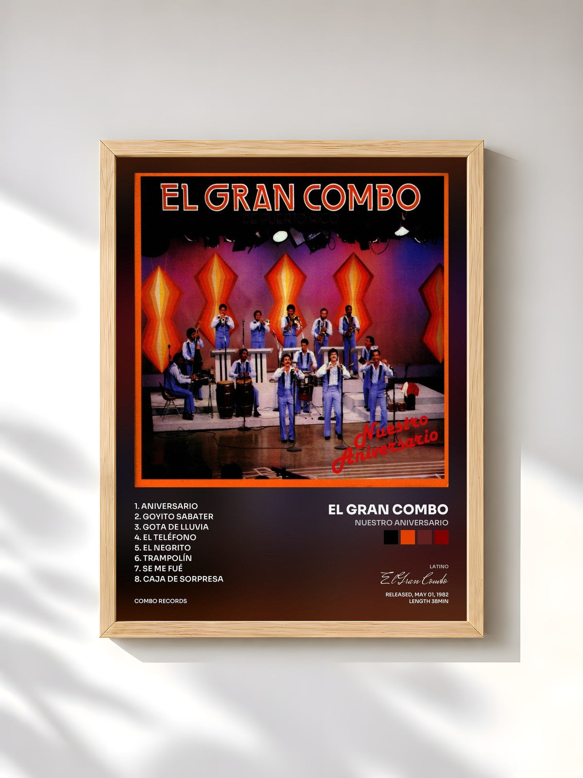 #bois Tableau de l'album Nuestro Aniversario de El Gran Combo, cadre en bois brut, imprimé et encadré en France