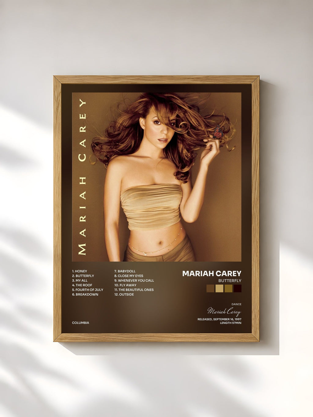 #bois Tableau de l'album Butterfly de Mariah Carey, cadre en bois brut, imprimé et encadré en France