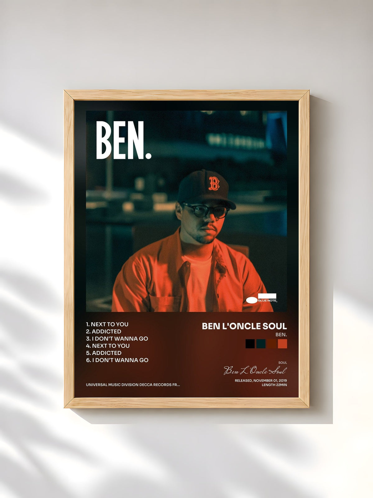 #bois Tableau de l'album Ben. de Ben L'Oncle Soul, cadre en bois brut, imprimé et encadré en France