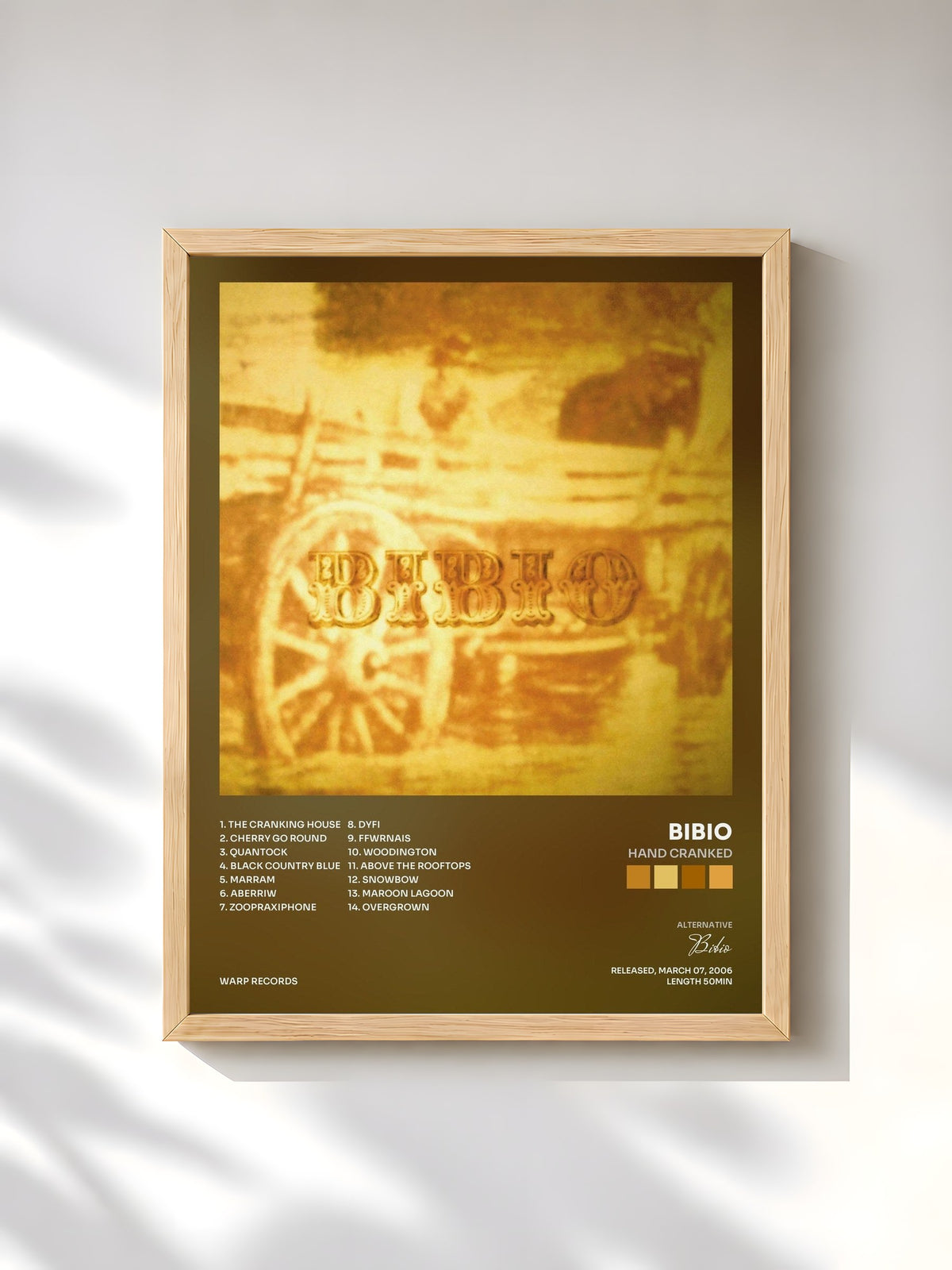 #bois Tableau de l'album Hand Cranked de Bibio, cadre en bois brut, imprimé et encadré en France