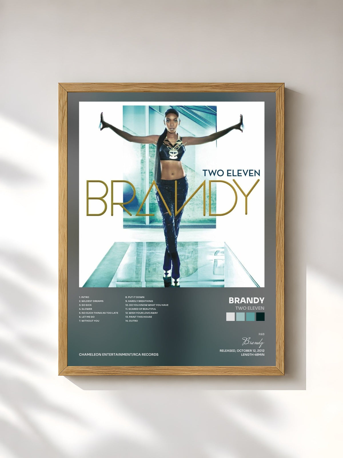 #bois Tableau de l'album Two Eleven de Brandy, cadre en bois brut, imprimé et encadré en France
