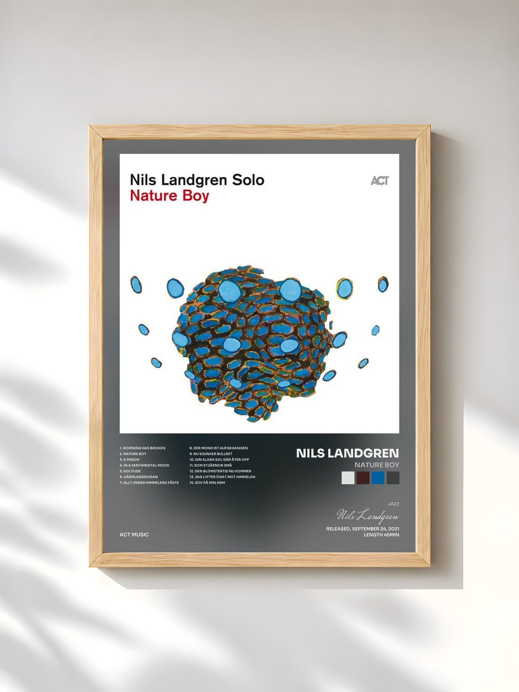 #bois Tableau de l'album Nature Boy de Nils Landgren, cadre en bois brut, imprimé et encadré en France
