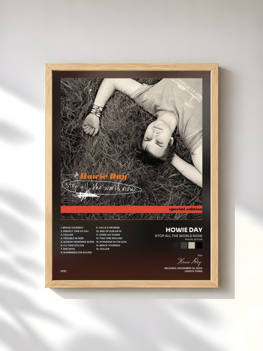 #bois Tableau de l'album Stop All the World Now (Special Edition) de Howie Day, cadre en bois brut, imprimé et encadré en France