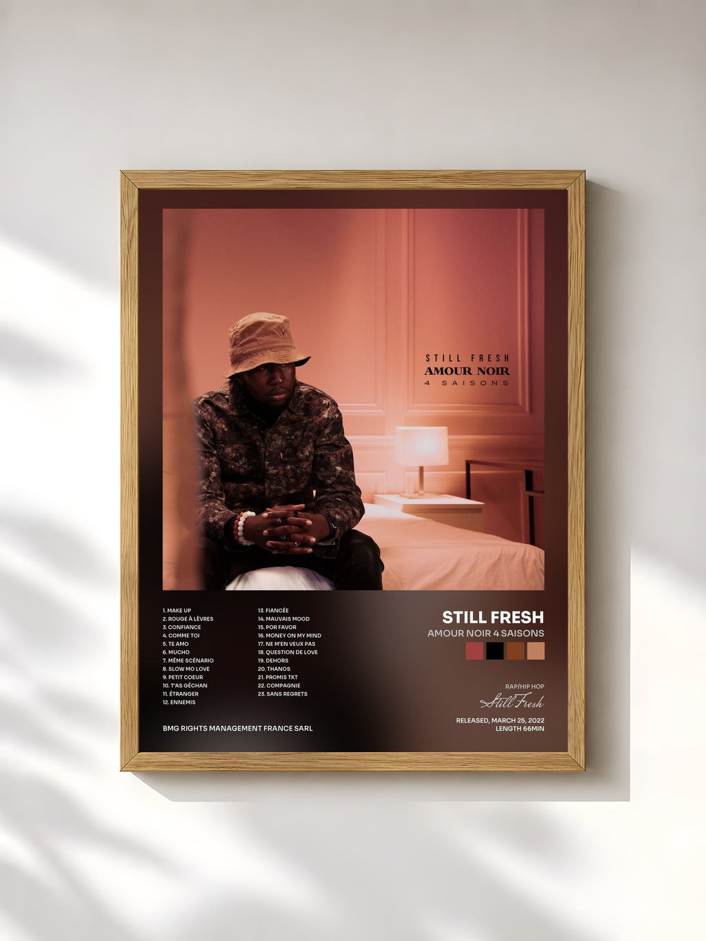 #bois Tableau de l'album AMOUR NOIR 4 SAISONS de Still Fresh, cadre en bois brut, imprimé et encadré en France