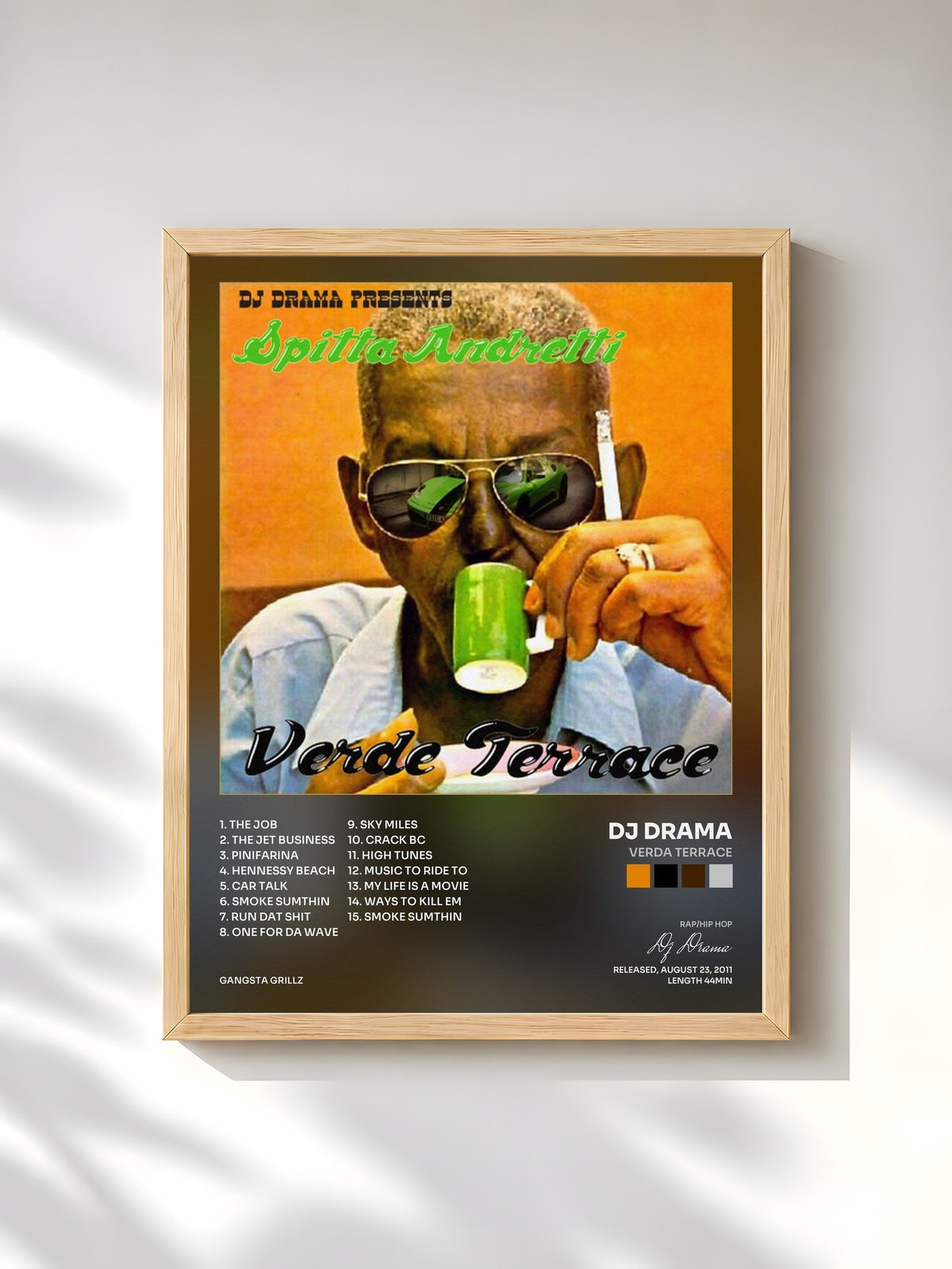 #bois Tableau de l'album Verda Terrace de Dj Drama, cadre en bois brut, imprimé et encadré en France