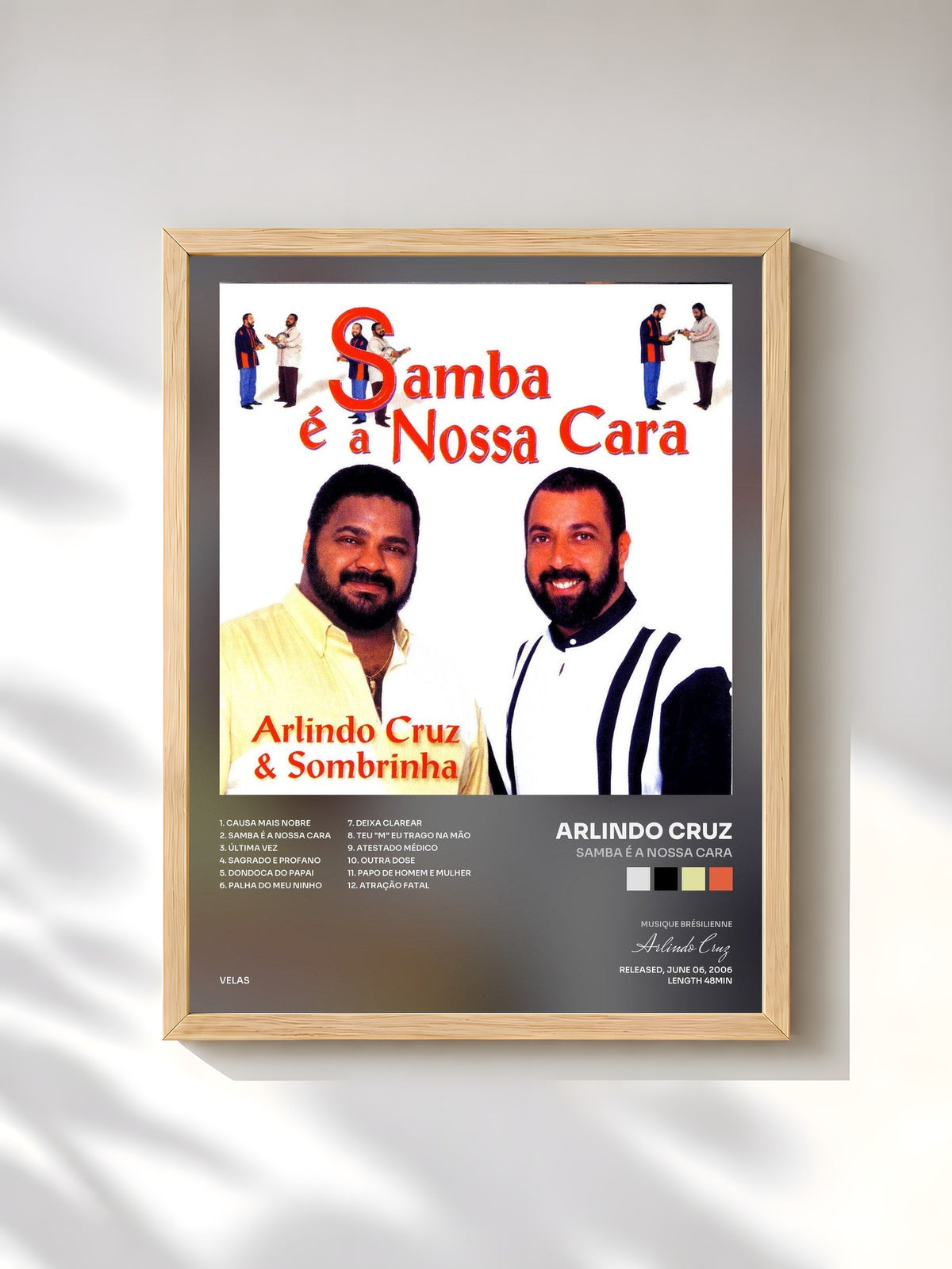 #bois Tableau de l'album Samba é a Nossa Cara de Arlindo Cruz, cadre en bois brut, imprimé et encadré en France