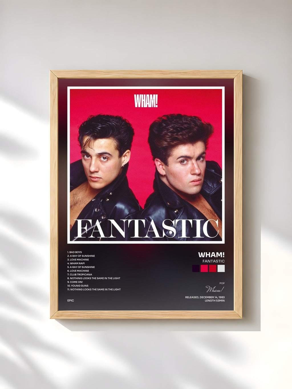 #bois Tableau de l'album Fantastic de Wham!, cadre en bois brut, imprimé et encadré en France