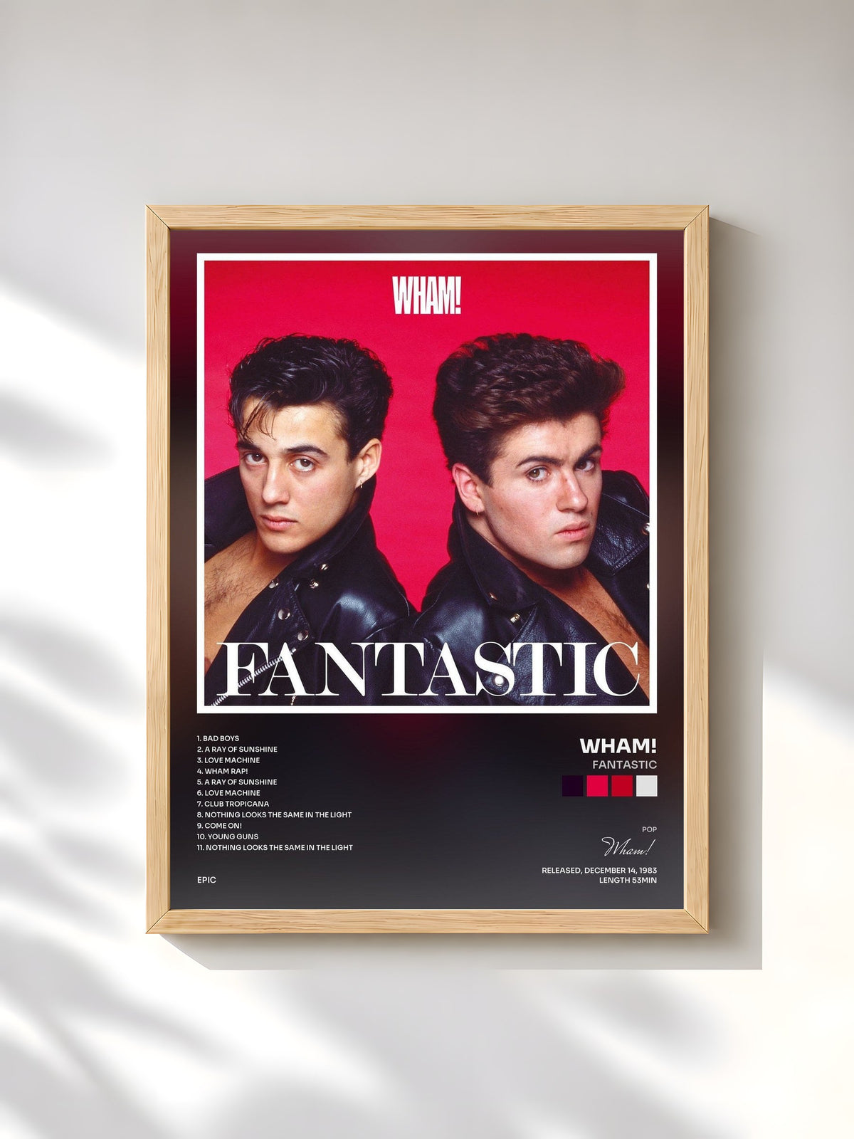 #bois Tableau de l'album Fantastic de Wham!, cadre en bois brut, imprimé et encadré en France