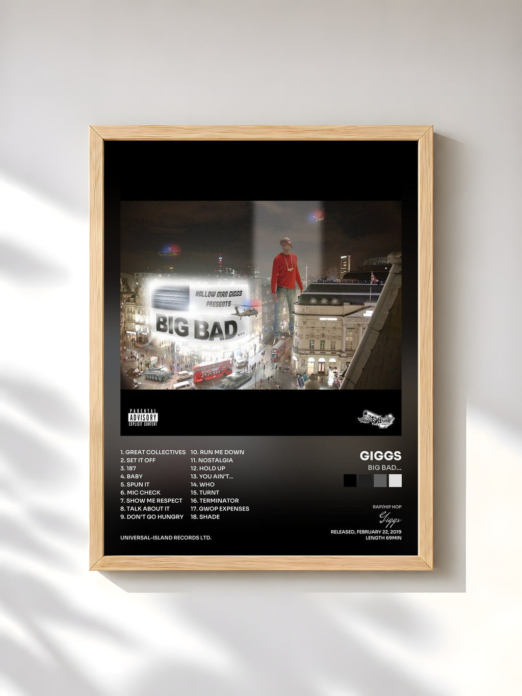 #bois Tableau de l'album BIG BAD... de Giggs, cadre en bois brut, imprimé et encadré en France