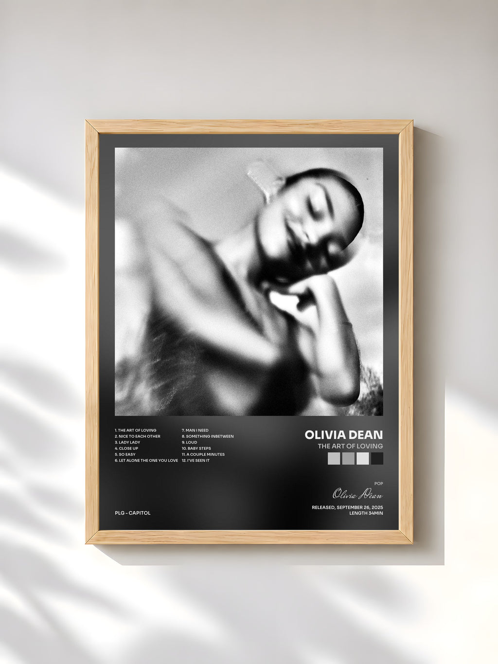 #bois Tableau de l'album The Art of Loving de Olivia Dean, cadre en bois brut, imprimé et encadré en France