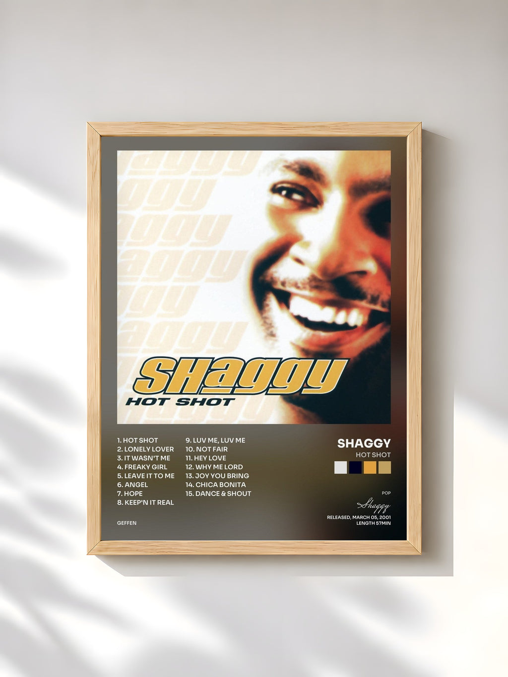 #bois Tableau de l'album Hot Shot de Shaggy, cadre en bois brut, imprimé et encadré en France