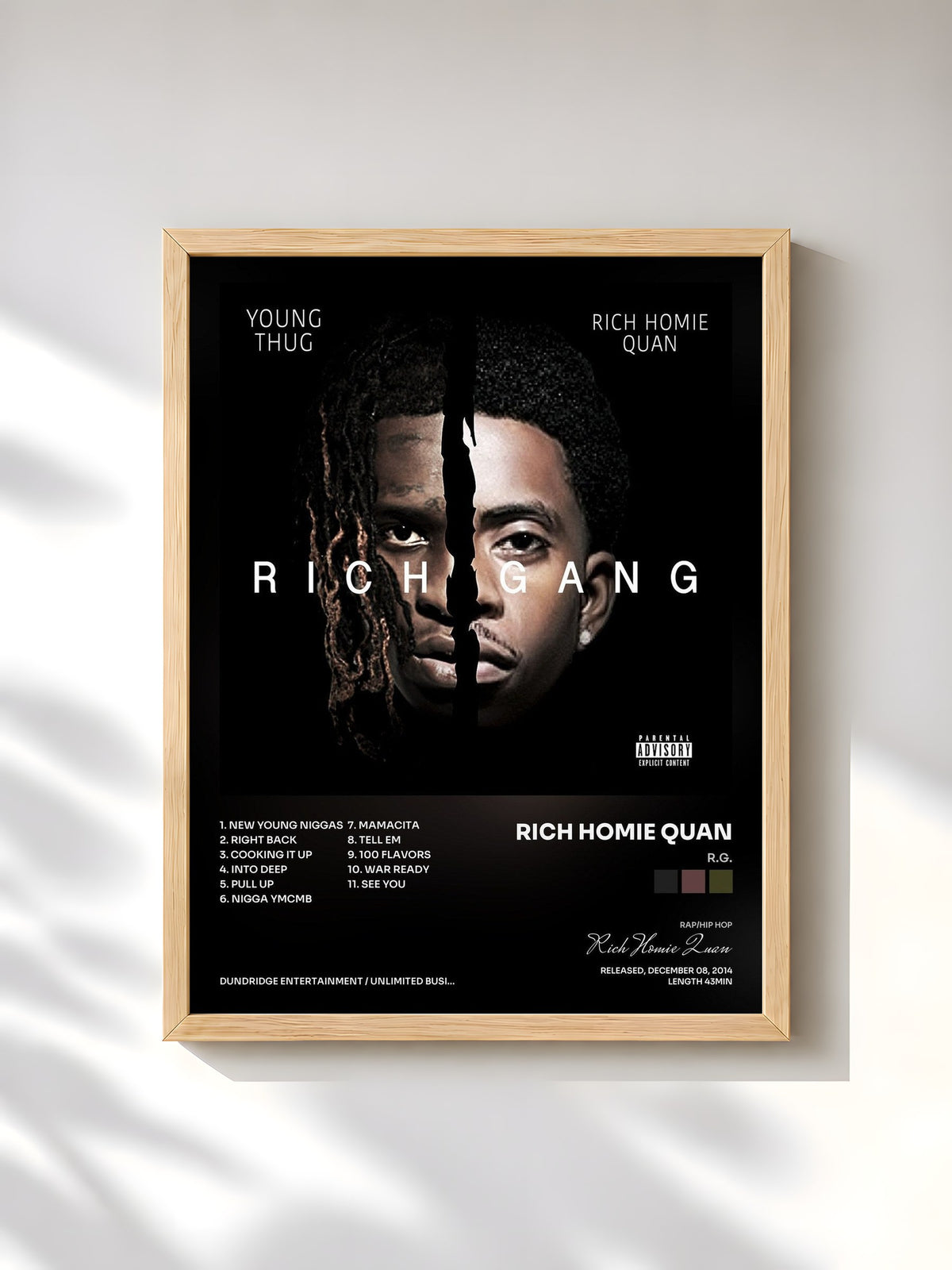 #bois Tableau de l'album R.G. de Rich Homie Quan, cadre en bois brut, imprimé et encadré en France