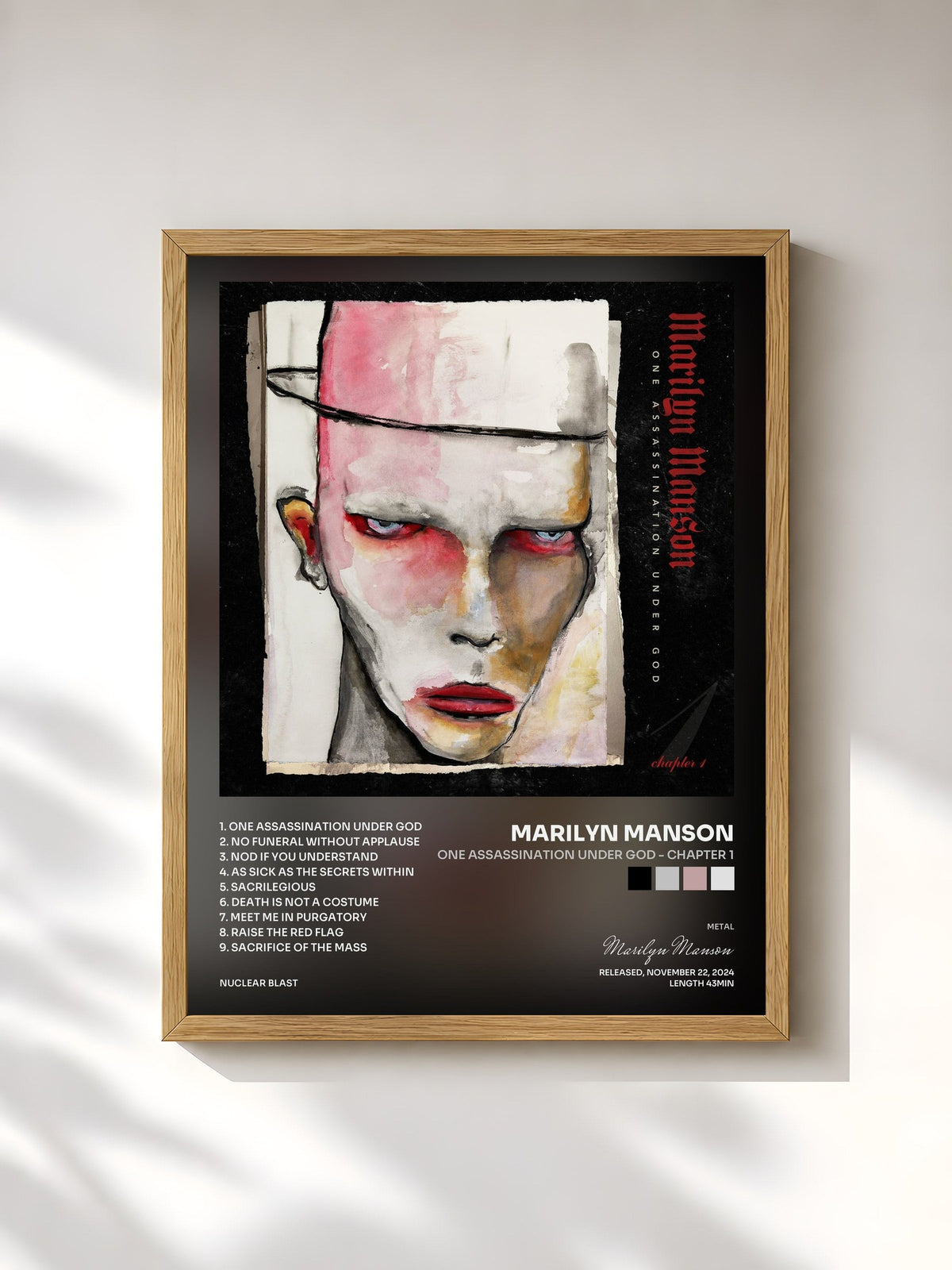 #bois Tableau de l'album One Assassination Under God - Chapter 1 de Marilyn Manson, cadre en bois brut, imprimé et encadré en France