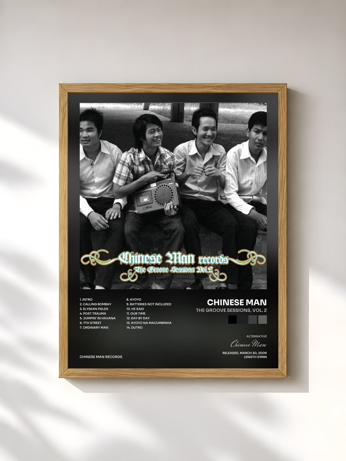 #bois Tableau de l'album The Groove Sessions, Vol. 2 de Chinese Man, cadre en bois brut, imprimé et encadré en France