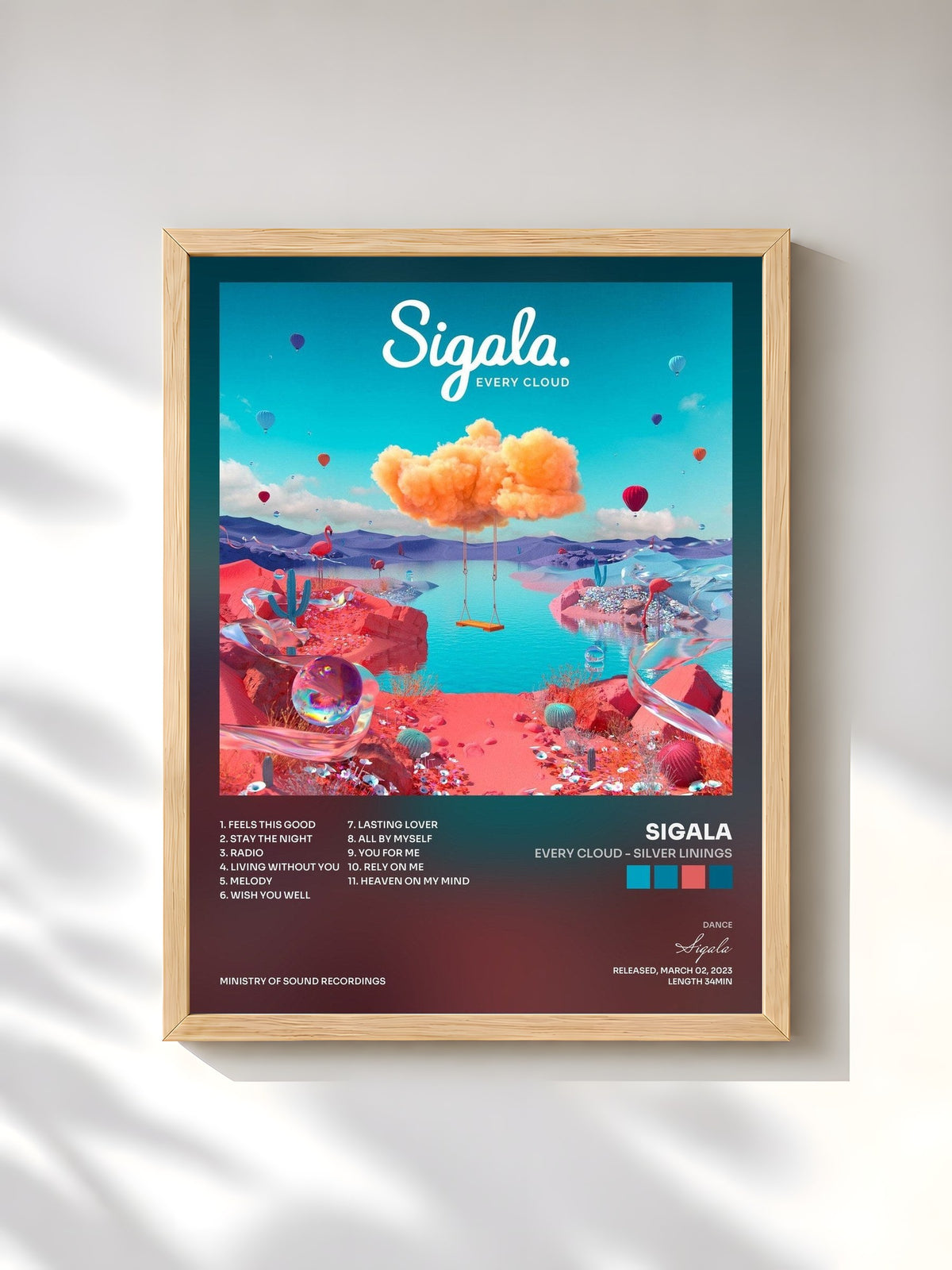 #bois Tableau de l'album Every Cloud - Silver Linings de Sigala, cadre en bois brut, imprimé et encadré en France