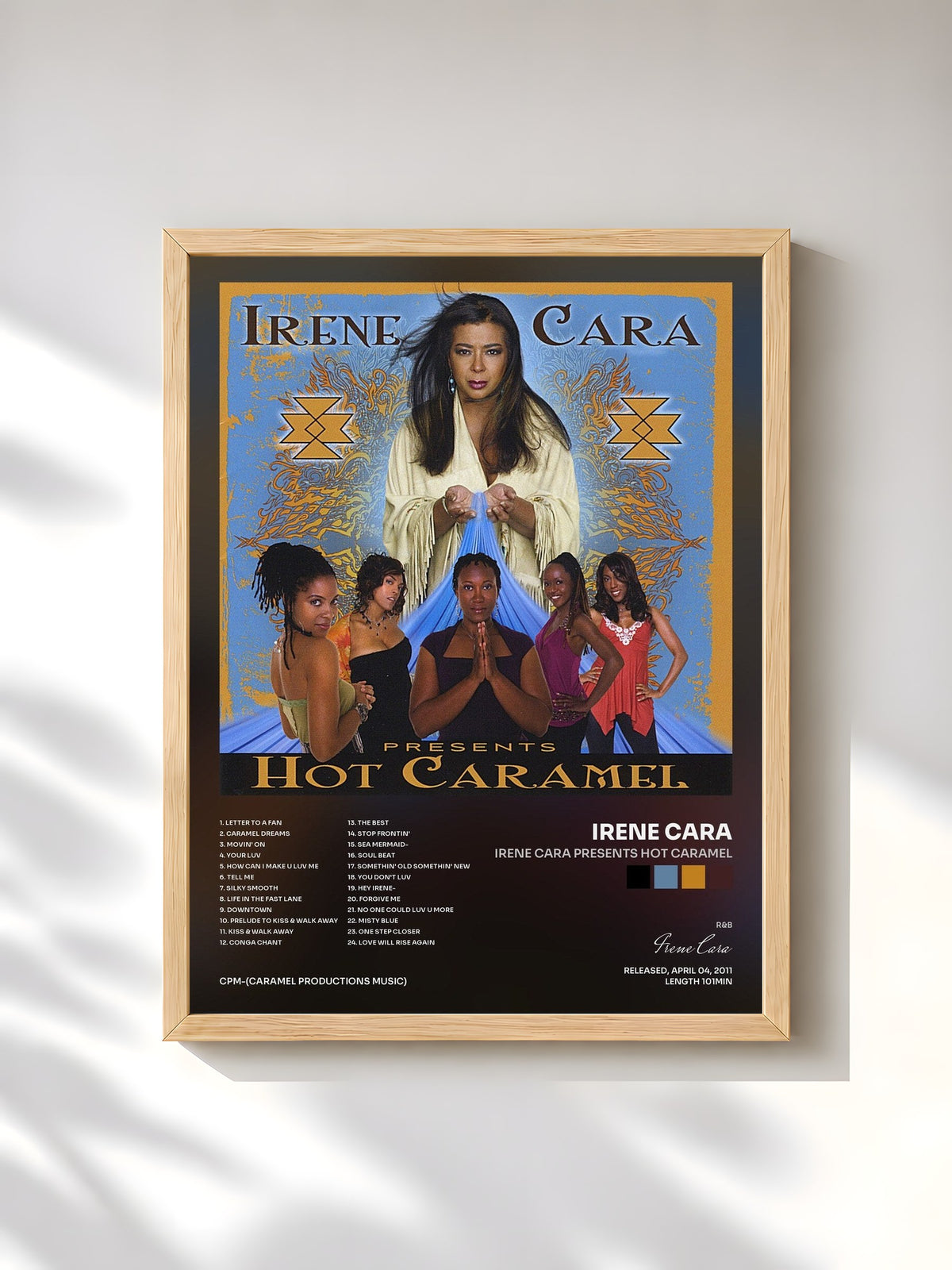 #bois Tableau de l'album Irene Cara Presents Hot Caramel de Irene Cara, cadre en bois brut, imprimé et encadré en France