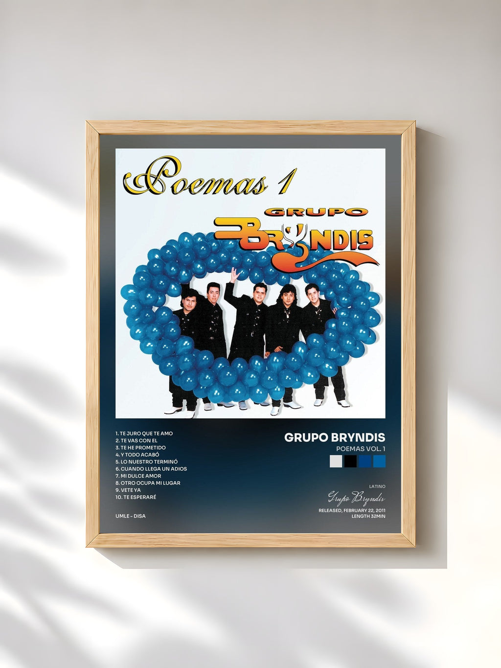 #bois Tableau de l'album Poemas Vol. 1 de Grupo Bryndis, cadre en bois brut, imprimé et encadré en France
