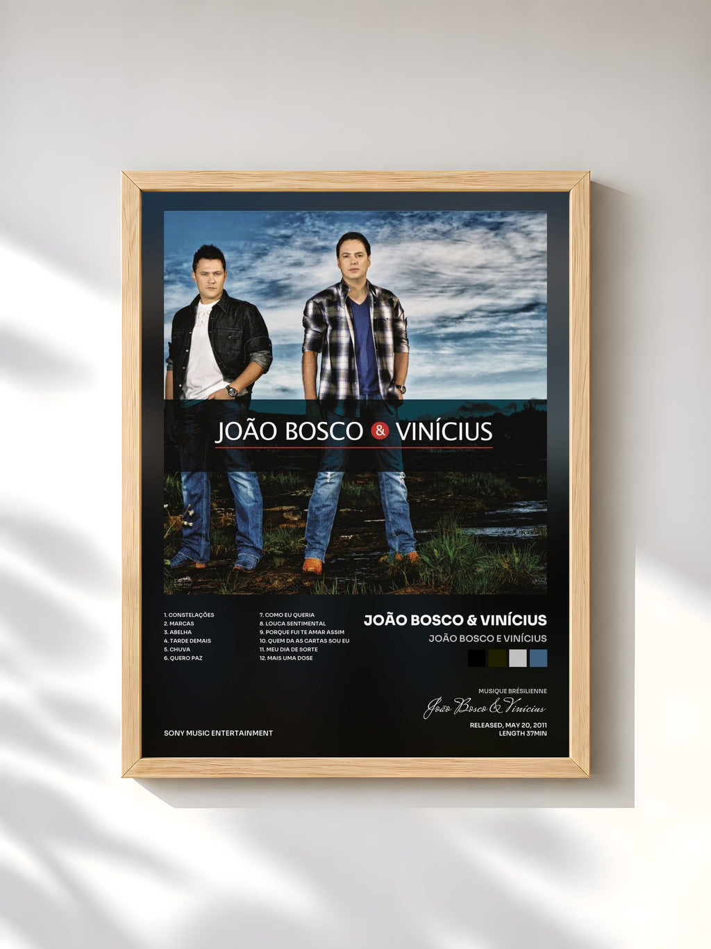#bois Tableau de l'album João Bosco e Vinícius de João Bosco & Vinícius, cadre en bois brut, imprimé et encadré en France