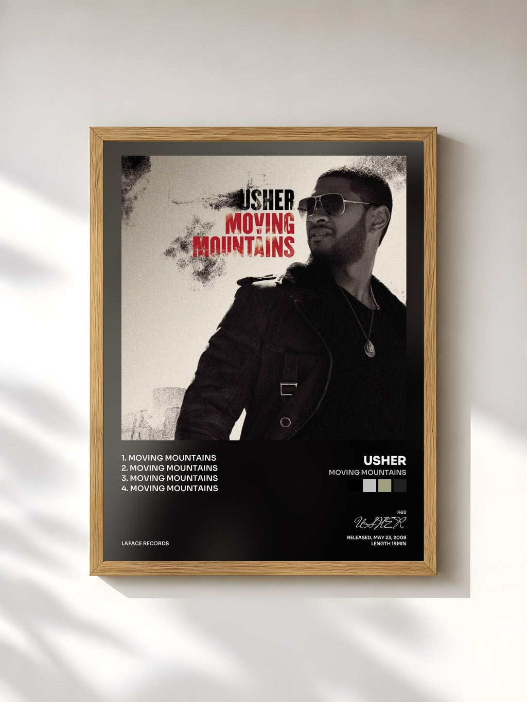#bois Tableau de l'album Moving Mountains de USHER, cadre en bois brut, imprimé et encadré en France
