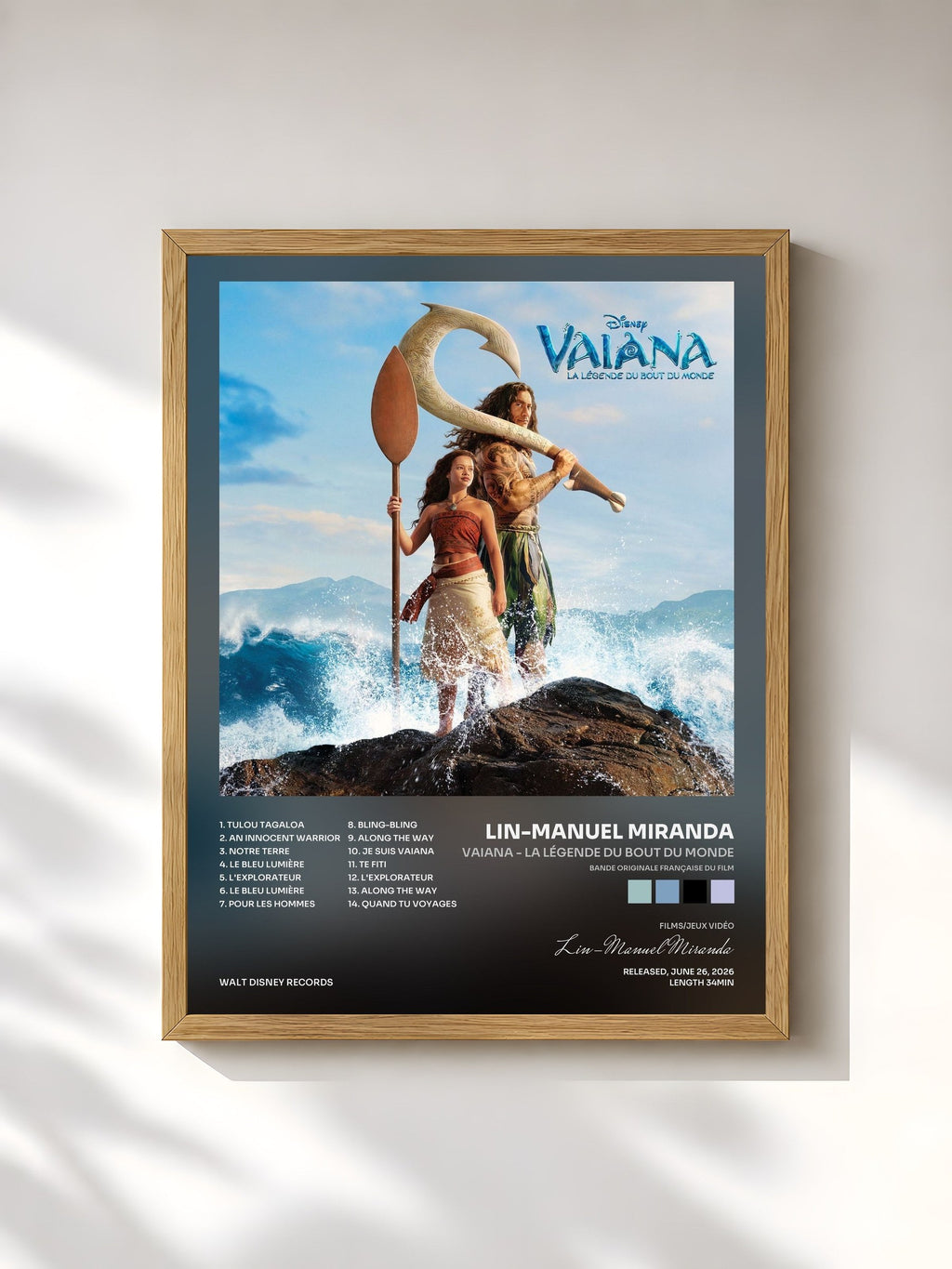 #bois Tableau de l'album Vaiana - La Légende du Bout du Monde (Bande Originale Française du Film) de Lin-Manuel Miranda, cadre en bois brut, imprimé et encadré en France