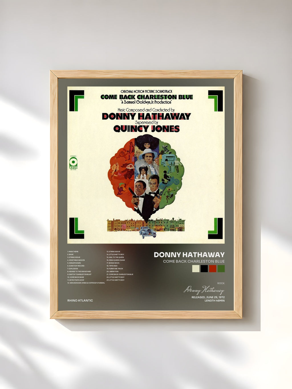 #bois Tableau de l'album Come Back Charleston Blue de Donny Hathaway, cadre en bois brut, imprimé et encadré en France