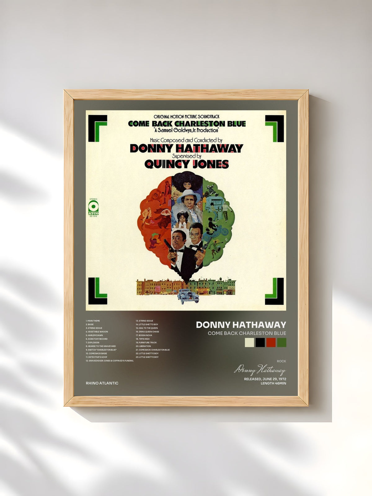 #bois Tableau de l'album Come Back Charleston Blue de Donny Hathaway, cadre en bois brut, imprimé et encadré en France