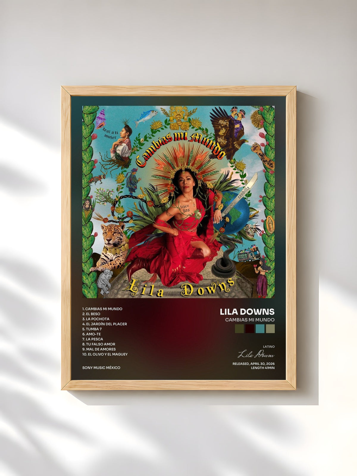 #bois Tableau de l'album Cambias Mi Mundo de Lila Downs, cadre en bois brut, imprimé et encadré en France
