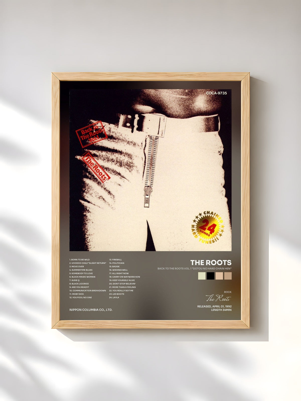 #bois Tableau de l'album Back to the Roots Vol. 1 "Dotou No Hard Chain Hen" de The Roots, cadre en bois brut, imprimé et encadré en France