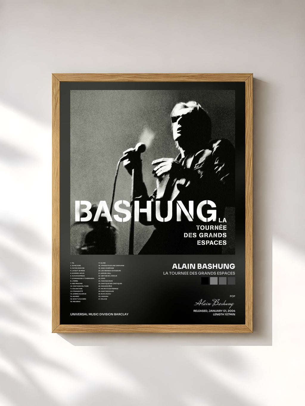 #bois Tableau de l'album La Tournee Des Grands Espaces de Alain Bashung, cadre en bois brut, imprimé et encadré en France