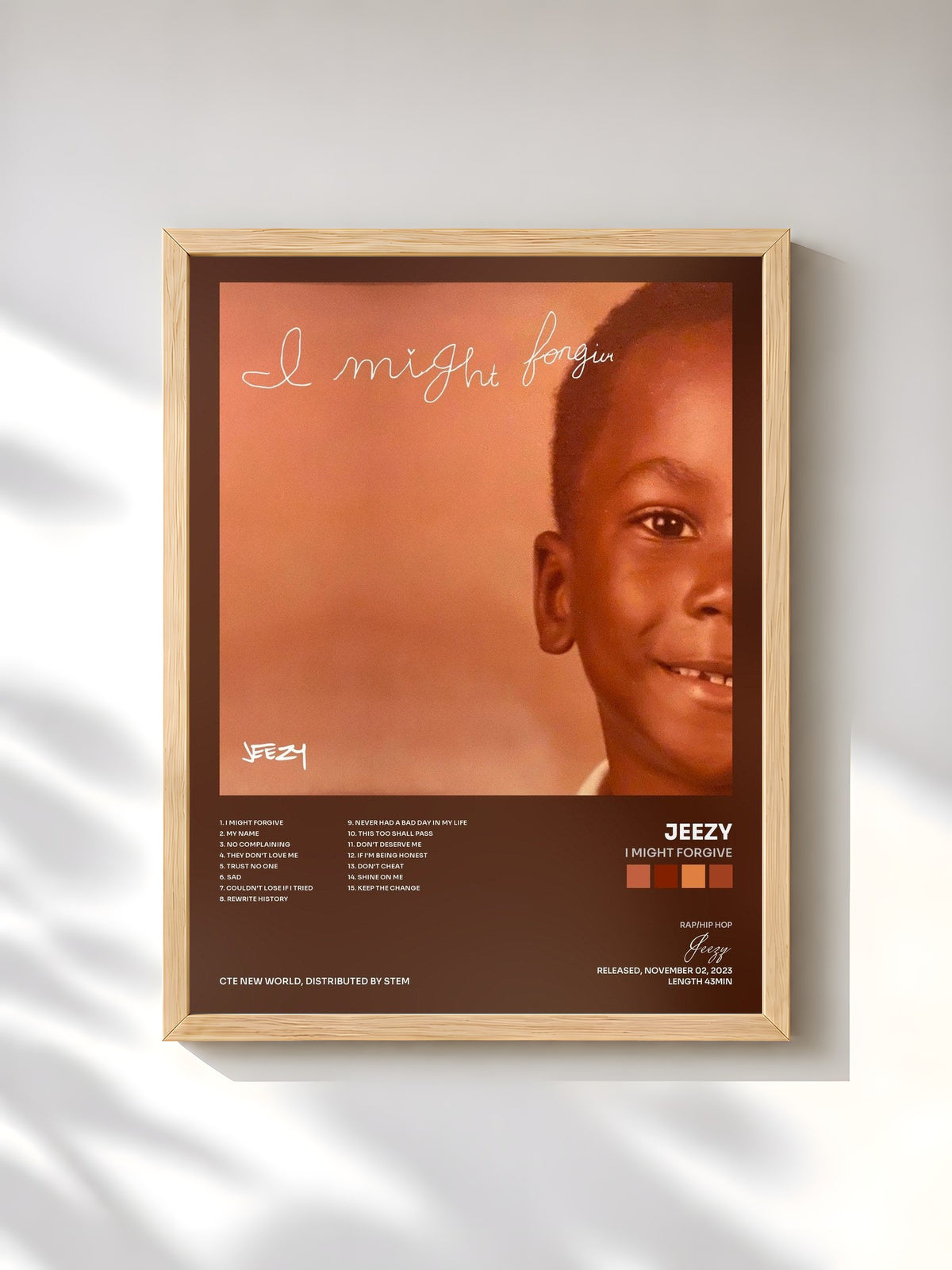 #bois Tableau de l'album I Might Forgive de Jeezy, cadre en bois brut, imprimé et encadré en France