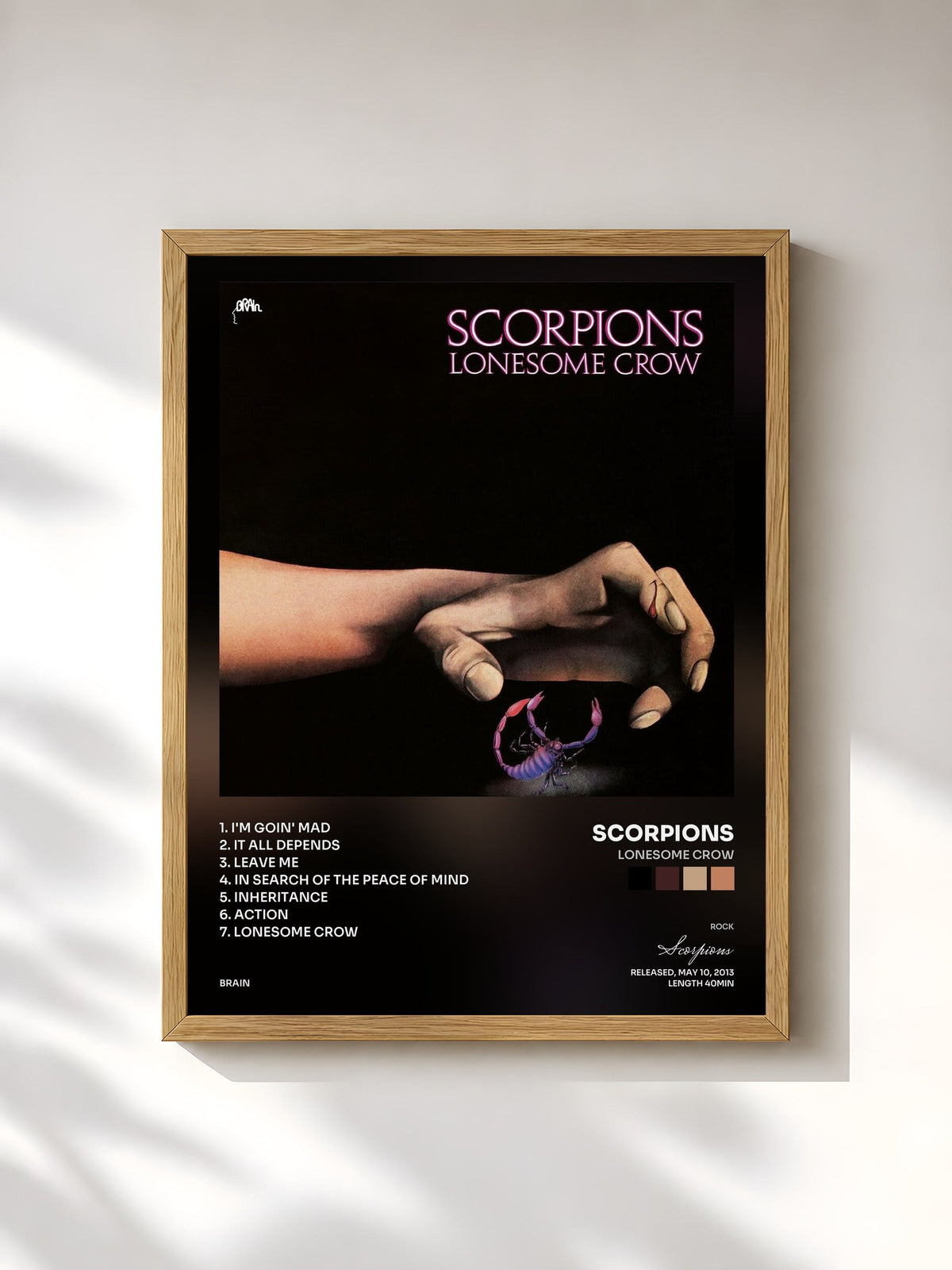 #bois Tableau de l'album Lonesome Crow de Scorpions, cadre en bois brut, imprimé et encadré en France