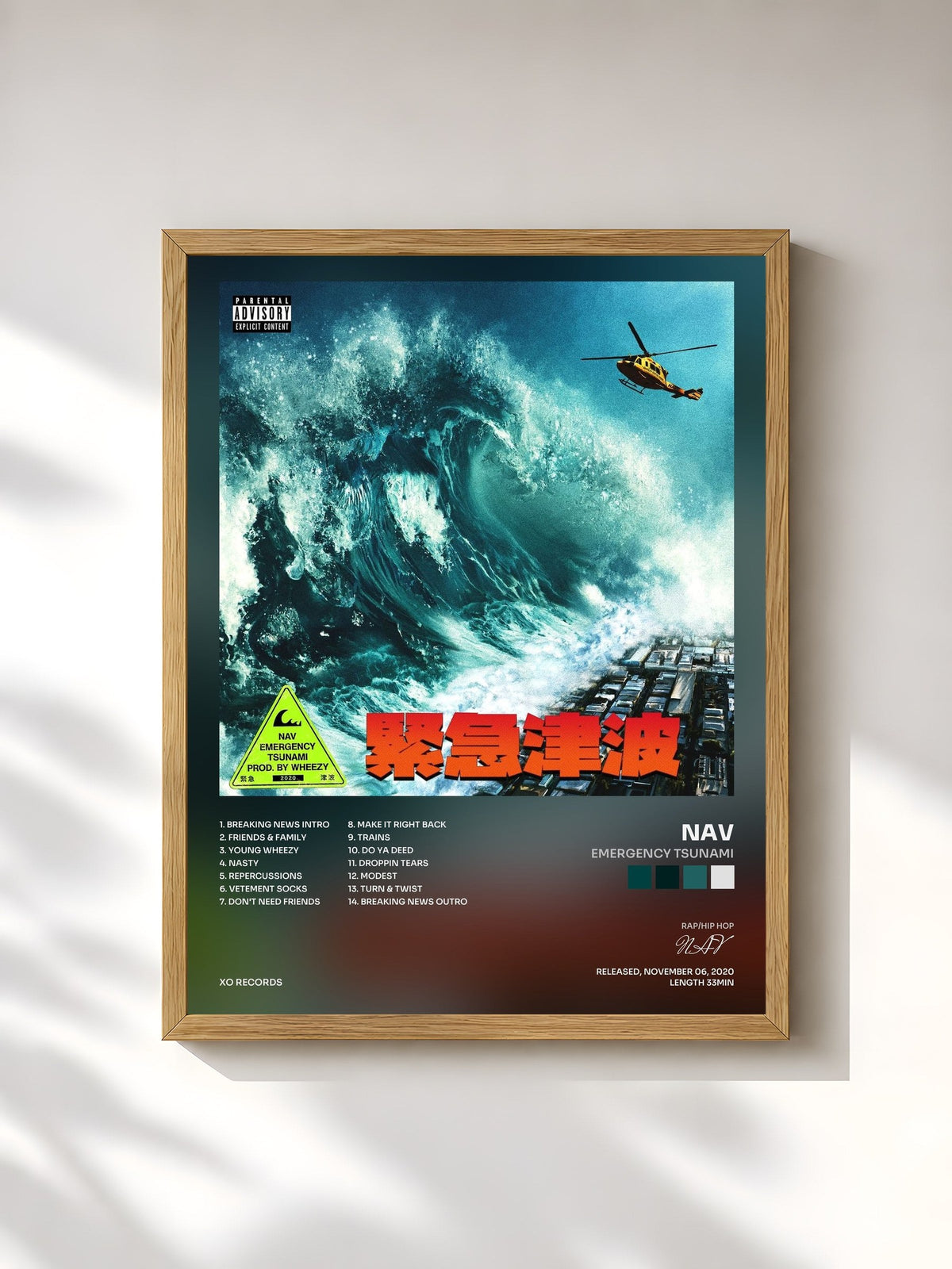 #bois Tableau de l'album Emergency Tsunami de NAV, cadre en bois brut, imprimé et encadré en France