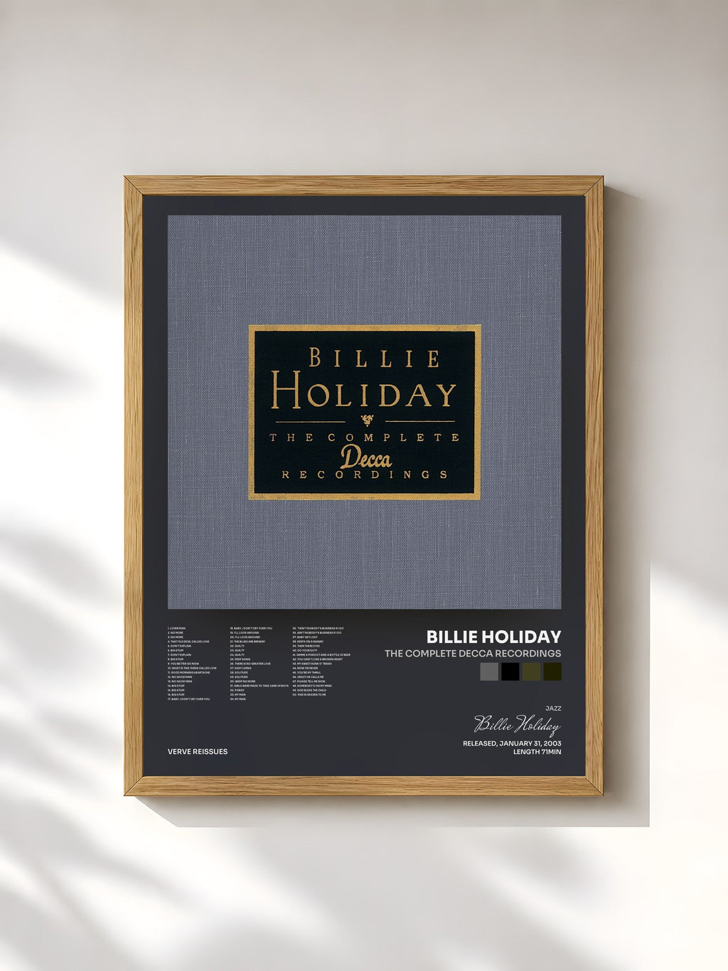 #bois Tableau de l'album The Complete Decca Recordings de Billie Holiday, cadre en bois brut, imprimé et encadré en France