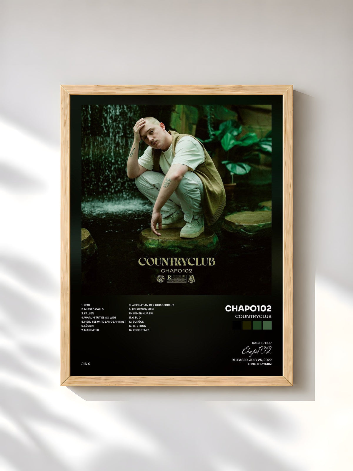 #bois Tableau de l'album COUNTRYCLUB de Chapo102, cadre en bois brut, imprimé et encadré en France