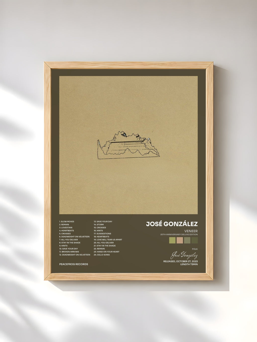 #bois Tableau de l'album Veneer(20th Anniversary Deluxe Edition) de José González, cadre en bois brut, imprimé et encadré en France